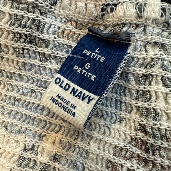 Old Navy SZ L Linen Floral Print Mini Dress Blue and Brown Puff Sleeve - Picture 5 of 6